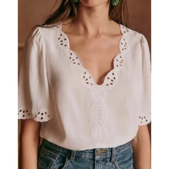 Sezane Ivory Ilonie Blouse Size 10 US Womens Designer Silk Top Cream Loose Fit - Picture 3 of 11